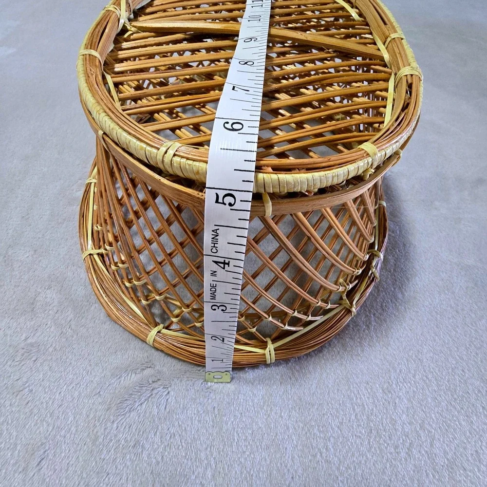 Vintage Oval Wicker Rattan Basket Natural Brown Open Weave 12.5 in